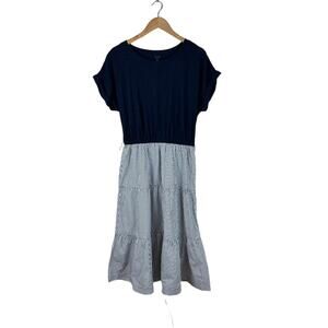 Talbots Womens Blue Striped Midi Dress Size Medium Colorblock Summer Casual